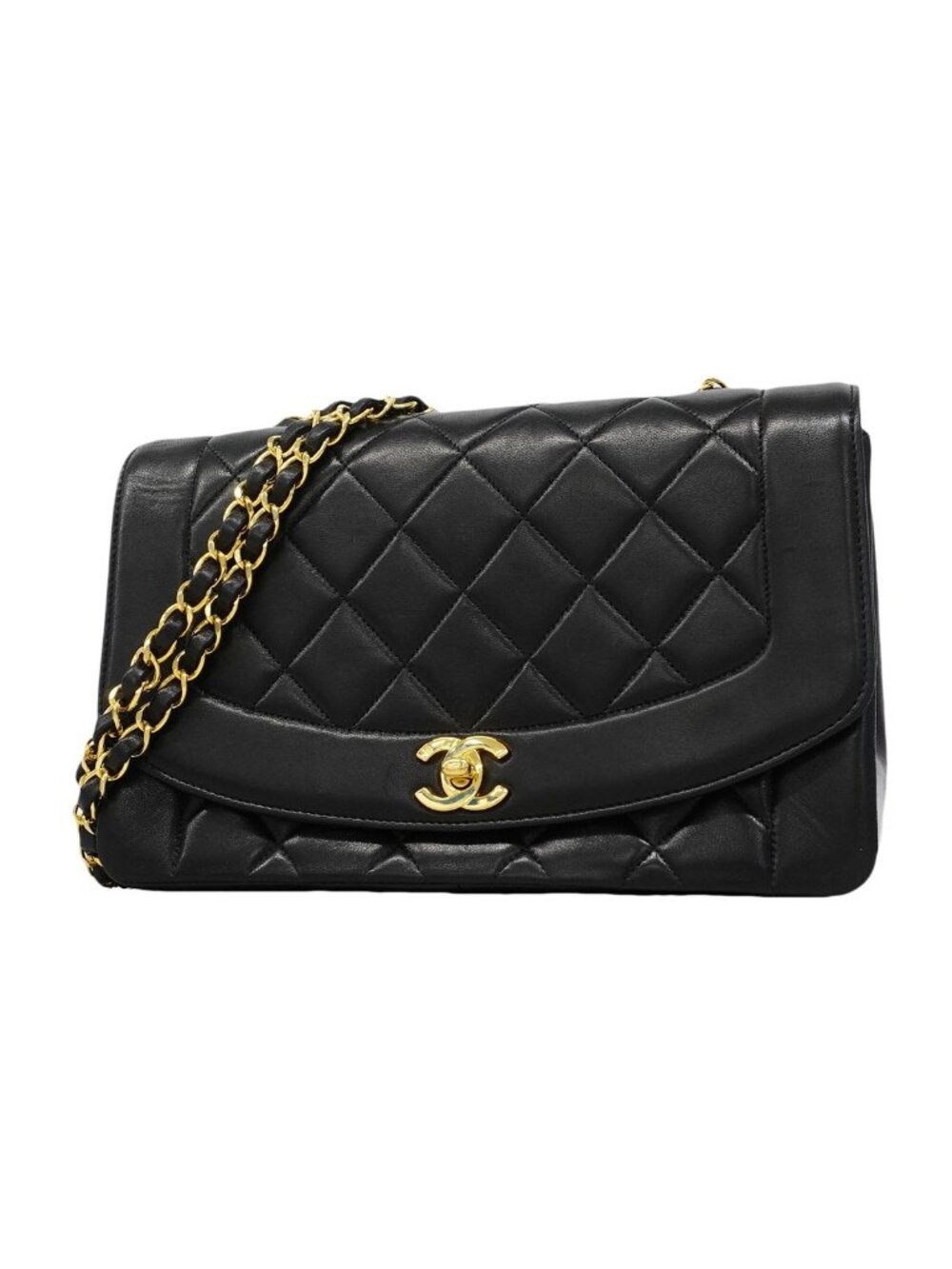 Chanel Shoulder Bag Diana Lambskin Black Gold